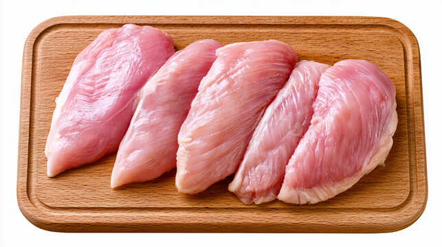Raw turkey breast fillets on a wooden cutting board