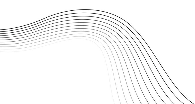 Minimalist wavy line pattern, abstract black and white curved stripes vector, elegant flowing parallel lines for modern corporate background design
