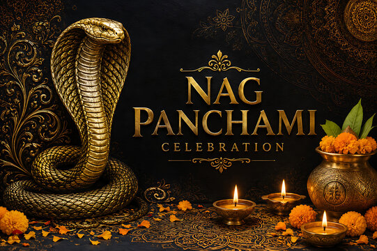 Nag Panchami Naga Panchami Festival Artwork with Sacred Cobra Naga Puja Nag Devta Shiva Worship and Sawan Celebrations