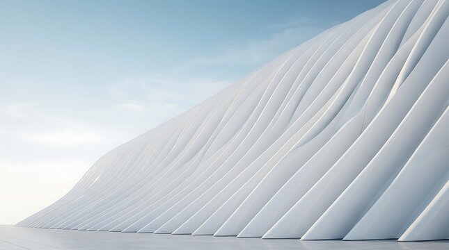 Majestic snow-covered mountain slope under clear blue sky. Pristine winter landscape with undulating waves of snow.