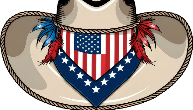 American cowboy hat with stars and stripes bandana illustration