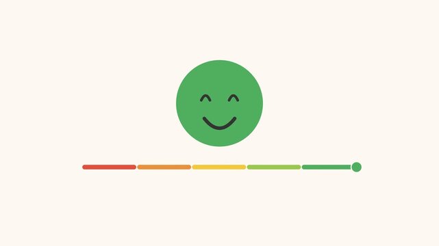 animated satisfaction emoji face with a slider from red to green, warm color scheme