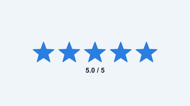 animated five star rating filling up with a score, blue color scheme