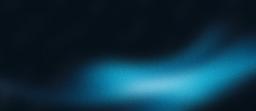 Glowing blue light blur shape on dark grain texture background with noisy effect, abstract poster header cover wallpaper banner backdrop design