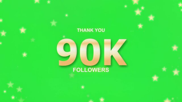 90K Followers Thank You Animation with Golden Stars on Green Screen
