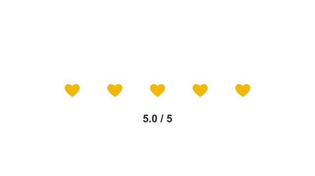animated five heart rating filling up, red to green color scheme
