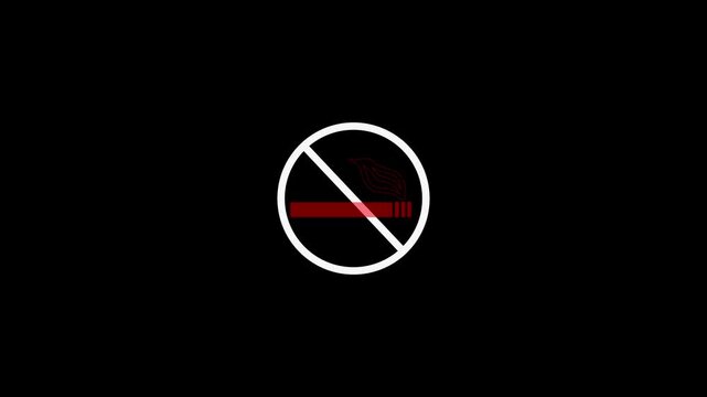 No smoking prohibition mark animation. Stop using cigarette and tobacco, warning on 4k animation