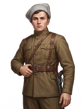 Soviet soldier stands resolutely during the Russian Revolution of 1917, symbolizing courage and change in tumultuous times