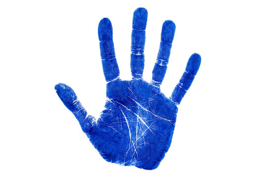 Detailed Blue Palm Print with Intricate Lines and Fingerprint Texture