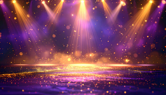 Stage Spotlight Effect with Glittering Particles and Bokeh Lights.