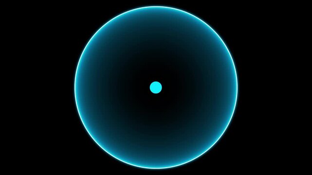 A dot on a black background, surrounded by a bright blue circle. This is a looped animation, a continuous bright animation of a waveform, alpha radio wave animation.