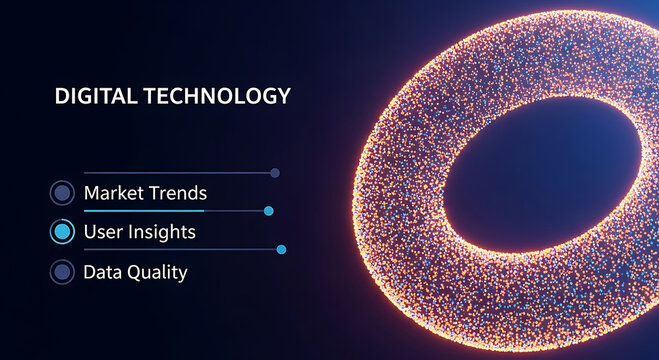 Digital technology market trends user insights data glowing torus desig