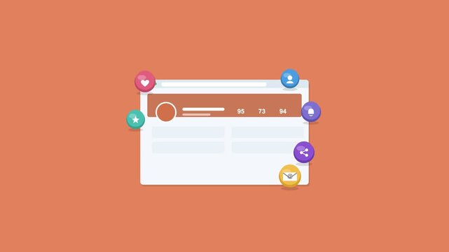 social media user profile page in a browser window with 3D icons, coral color scheme