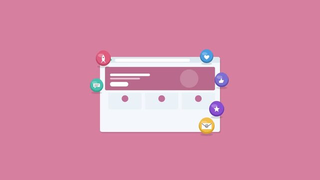 website landing page in a browser window with hero section and 3D icons, rose pink color scheme