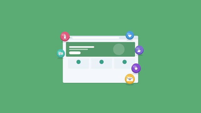 website landing page in a browser window with hero section and 3D icons, green color scheme