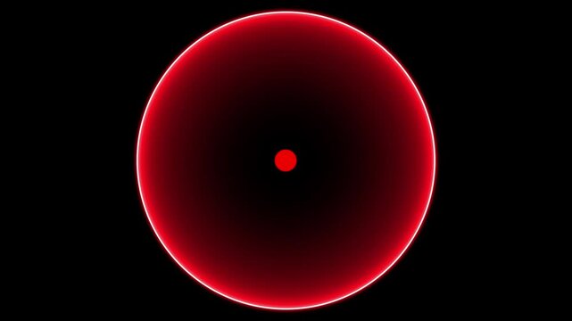 A dot on a black background, surrounded by a bright red circle. This is a looped animation, a continuous bright animation of a waveform, alpha radio wave animation.