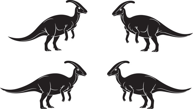 Parasaurolophus dinosaurs in silhouette against a white background
