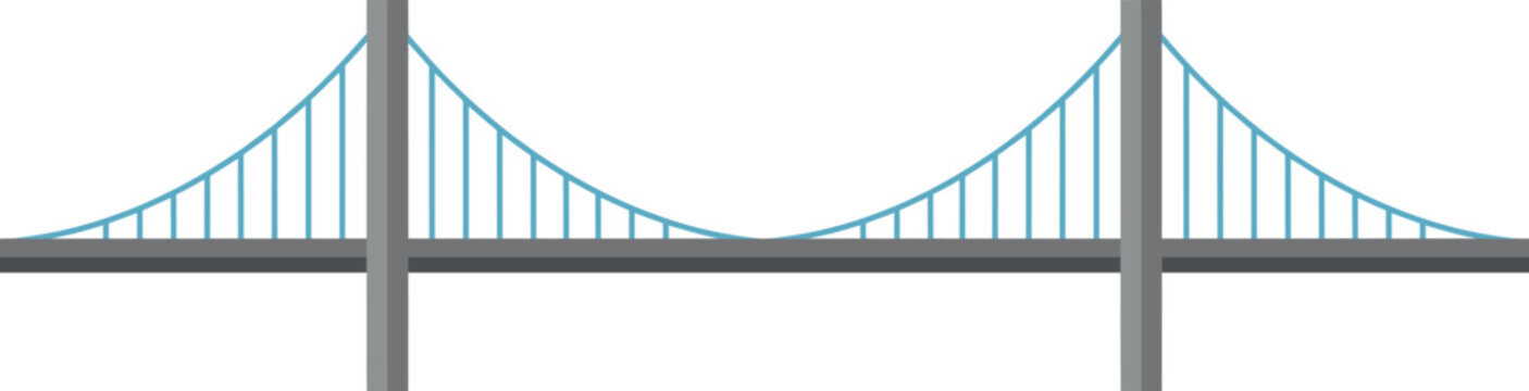 Modern flat suspension bridge vector illustration isolated on white background for transportation and infrastructure design