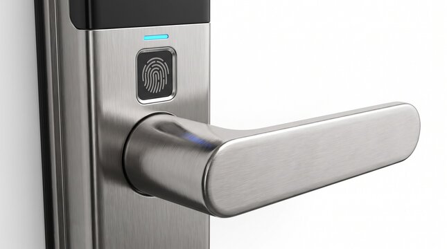 Electronic fingerprint door lock. Modern biometric security system for smart home access.