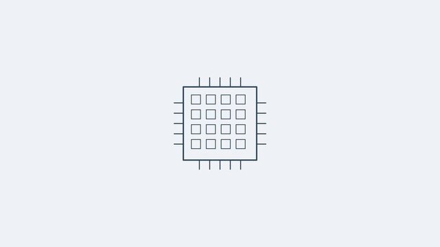 CPU processor core line icon with grid and pins, slate gray style