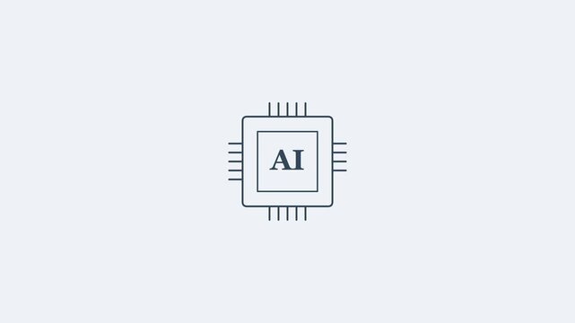 AI processor chip line icon with pins and AI label, slate gray style