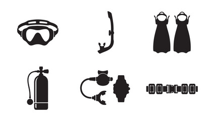 Scuba Diving Equipment Icon Set with Mask Snorkel Fins Tank and Regulator © MDSAIFUL
