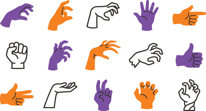 Set of zomby hamds silhouettes, creepy claws, zombie arms, halloween ghost, hand drawn illustration set iamge 