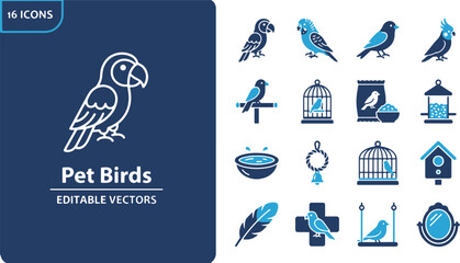 Naklejka premium Collection of Pet Bird Icons in Outline Style with Editable Vectors for Digital and Print Projects