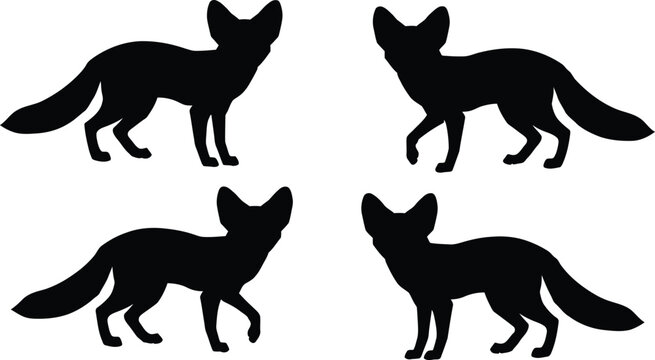 Black silhouette of running wolves in dynamic poses wolf animal