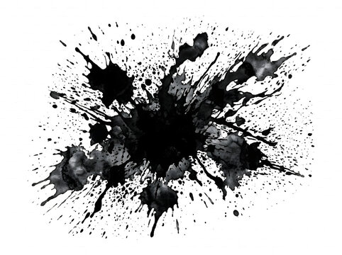 Black ink splash splatter explosion isolated transparent background abstract dynamic.