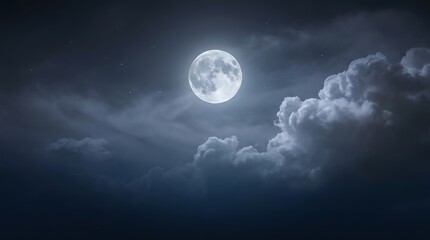 Fototapeta premium Bright Full Moon Shining Through Dark Cloudy Night Sky Perfect For Mystery Or Horror Themes