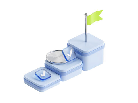 3d icon of a growth chart with a green flag and check marks