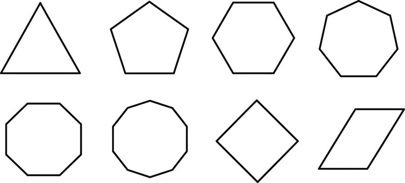 Set of various geometric shapes and polygon outlines for design and educational projects