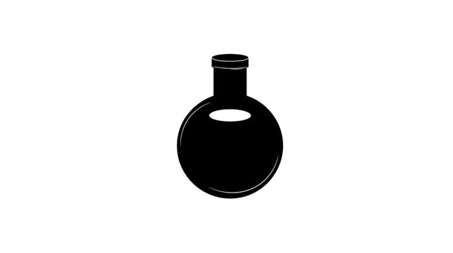 A simple, silhouette icon of a round-bottomed laboratory flask, often used in scientific experiments.