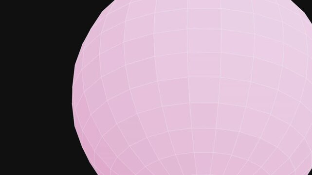 Abstract wireframe sphere motion graphic with rotating grid pattern on black background.