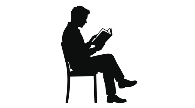 Man Reading Book In Chair Black Silhouette