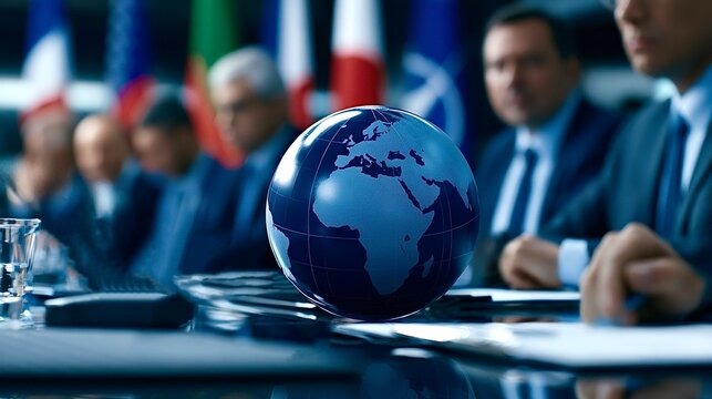Global leaders discussing world affairs at international summit