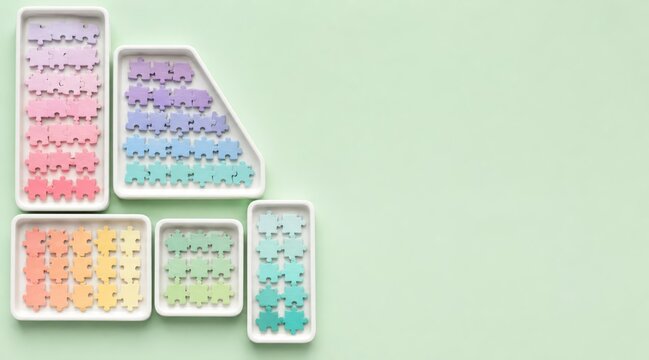 Puzzle sorting trays geometric layout