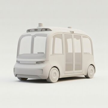 Futuristic autonomous electric shuttle bus on white background