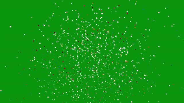 Confetti explosion. Colorful falling festive particles, stripes. Green screen, chromakey