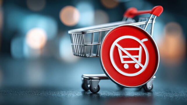 Shopping cart with no entry sign representing smart cart limit concept for managing suggestions in shopping carts