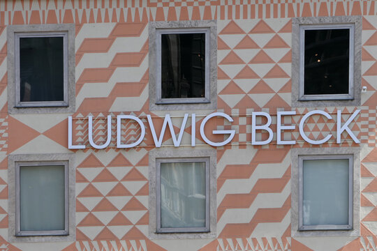 Ludwig Beck Department Store Sign at Marienplatz in Munich, Germany