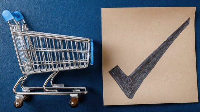 Shopping cart with a check mark symbol representing smart checkout widget icon concept enhancing shopping