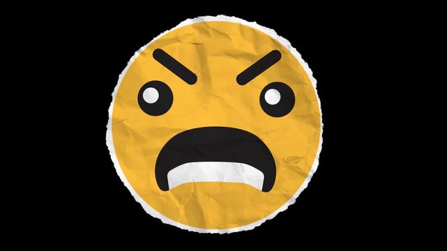 Open Mouth Angry screaming face Paper Emoji with Alpha chann