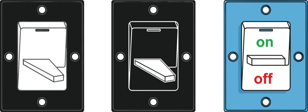 Electric light switch set icon vector illustration showing on and off state toggles for UI web design element