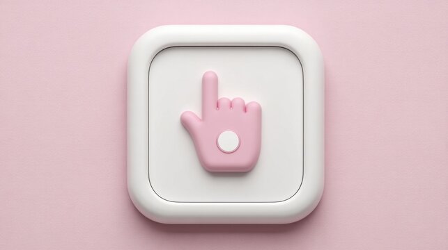 Pink hand pressing on a white button symbolizing user interaction with technology and smart suggestion interface design