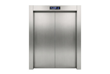 Modern Stainless Steel Elevator Doors Isolated on White Background © Justin