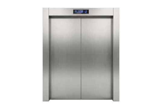 Modern Stainless Steel Elevator Doors Isolated on White Background