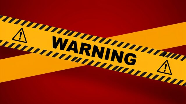 Yellow and Black Warning Tape with Bold Text on Red Background Signifying Danger, Caution, and Hazard Alert