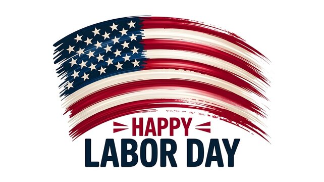 Happy labor day greeting card with american flag brush stroke design, patriotic banner for national holiday celebration, festive poster with usa flag elements and bold typography